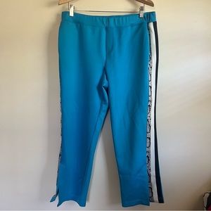 Pam & Gela Blue Track Pants with Black and White Stripe